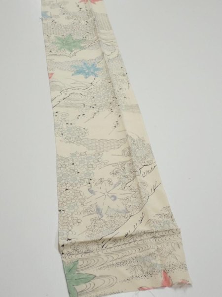 Photo2: 3D09z50  Japanese Kimono Silk  FABRIC Maple Smoky white 78.7x6.5 (2)