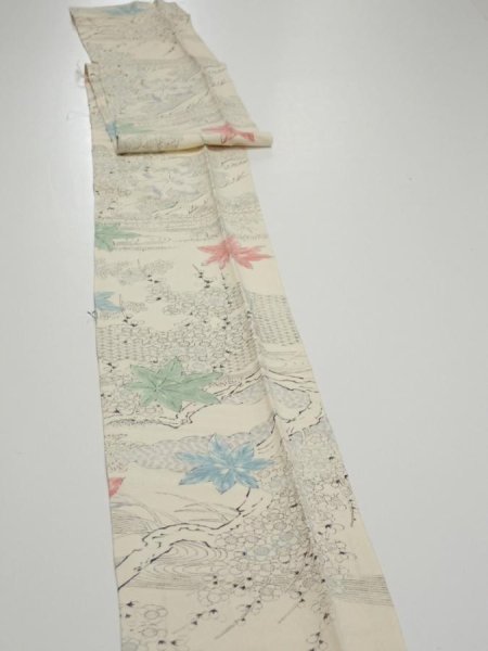 Photo3: 3D09z50  Japanese Kimono Silk  FABRIC Maple Smoky white 78.7x6.5 (3)