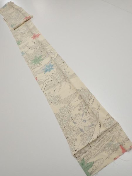 Photo4: 3D09z50  Japanese Kimono Silk  FABRIC Maple Smoky white 78.7x6.5 (4)
