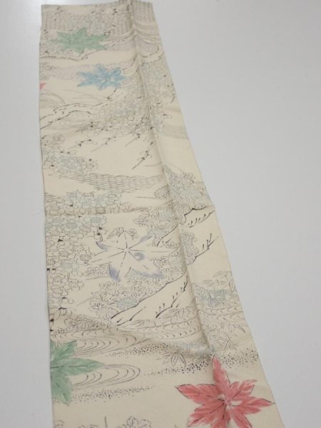 Photo4: 3D10z30  Japanese Kimono Silk  FABRIC Maple Smoky white 36.6x6.3 (4)