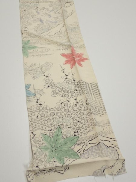 Photo5: 3D10z30  Japanese Kimono Silk  FABRIC Maple Smoky white 36.6x6.3 (5)