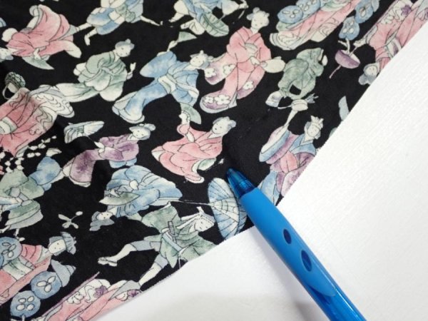 Photo6: 3D01z50  Japanese Kimono Silk  FABRIC Edo era people Black 39.0x14.2 (6)