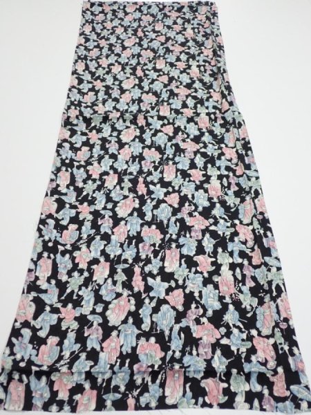 Photo5: 3D02z50  Japanese Kimono Silk  FABRIC Edo era people Black 39.0x13.6 (5)