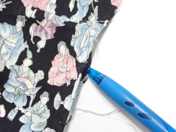 Photo6: 3D07z30  Japanese Kimono Silk  FABRIC Edo era people Black 58.3x7.1 (6)