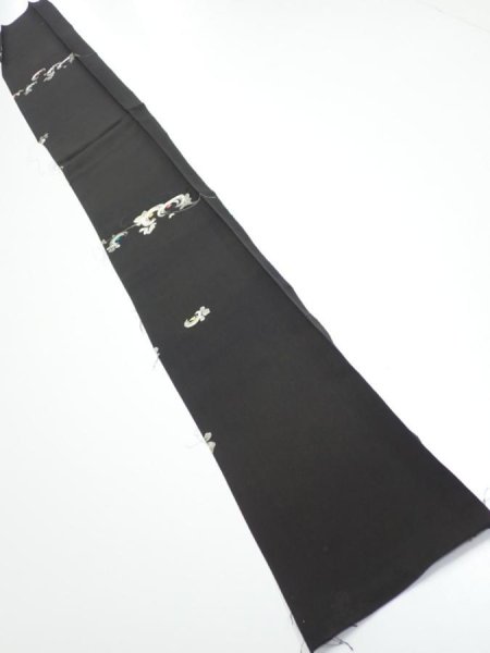 Photo2: 3D08z40  Japanese Kimono Silk  FABRIC Chrysanthemum Black 57.1x7.1 (2)