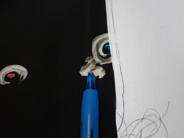 Photo6: 3D08z40  Japanese Kimono Silk  FABRIC Chrysanthemum Black 57.1x7.1 (6)