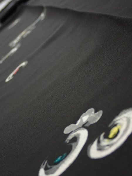 Photo5: 3D09z60  Japanese Kimono Silk  FABRIC Chrysanthemum Black 81.1x6.9 (5)