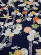 Photo1: 4A02z60  Japanese Kimono Silk  FABRIC Plum blossom Dark navy 44.5x14.2 (1)