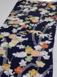Photo3: 4A02z60  Japanese Kimono Silk  FABRIC Plum blossom Dark navy 44.5x14.2 (3)