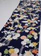Photo3: 4A03z90  Japanese Kimono Silk  FABRIC Plum blossom Dark navy 65.4x14.2 (3)