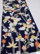 Photo2: 4A05z90  Japanese Kimono Silk  FABRIC Plum blossom Dark navy 65.4x14.2 (2)