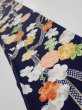 Photo1: 4A08z40  Japanese Kimono Silk  FABRIC Plum blossom Dark navy 60.6x7.1 (1)