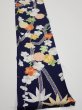 Photo2: 4A08z40  Japanese Kimono Silk  FABRIC Plum blossom Dark navy 60.6x7.1 (2)
