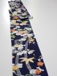 Photo2: 4A09z60  Japanese Kimono Silk  FABRIC Plum blossom Dark navy 83.5x7.1 (2)