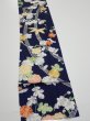 Photo3: 4A09z60  Japanese Kimono Silk  FABRIC Plum blossom Dark navy 83.5x7.1 (3)