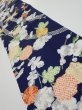 Photo2: 4A10z30  Japanese Kimono Silk  FABRIC Plum blossom Dark navy 37.8x7.1 (2)