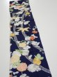 Photo3: 4A10z30  Japanese Kimono Silk  FABRIC Plum blossom Dark navy 37.8x7.1 (3)