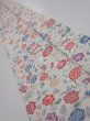 Photo1: 4A07z40  Japanese Kimono Silk  FABRIC Flowers Smoky white 55.9x7.3 (1)