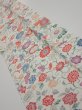 Photo2: 4A08z30  Japanese Kimono Silk  FABRIC Flowers Smoky white 35.8x7.1 (2)
