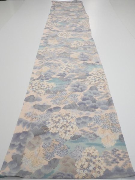 Photo5: 4A06z100  Japanese Kimono Crepe Silk  FABRIC Japanese palace garden   68.1x14.2 (5)