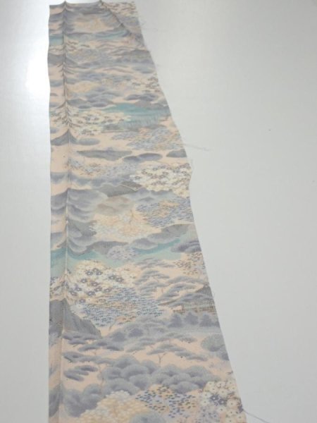 Photo3: 4A07z50  Japanese Kimono Crepe Silk  FABRIC Japanese palace garden   62.6x7.1 (3)