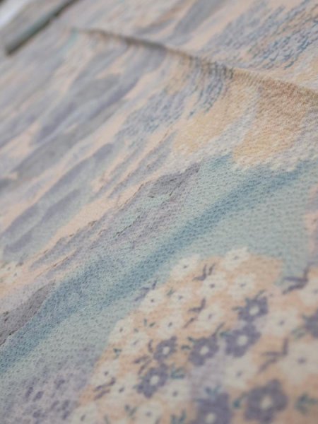 Photo4: 4A08z70  Japanese Kimono Crepe Silk  FABRIC Japanese palace garden   86.6x7.1 (4)