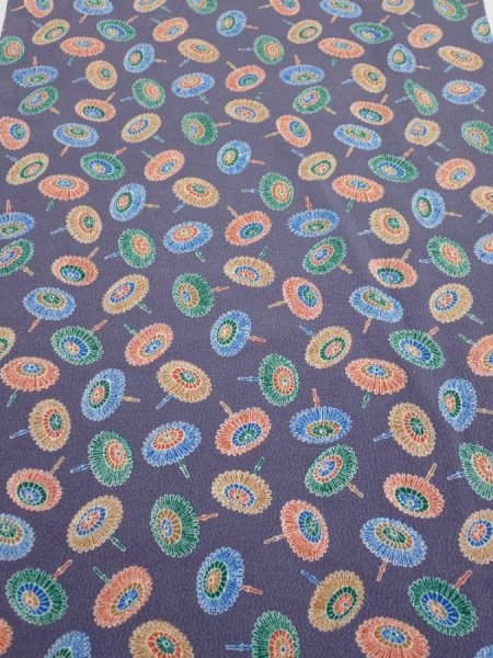 Photo1: 4A01z50  Japanese Kimono Silk  FABRIC Umbrella Purplish gray 39.8x13.6 (1)