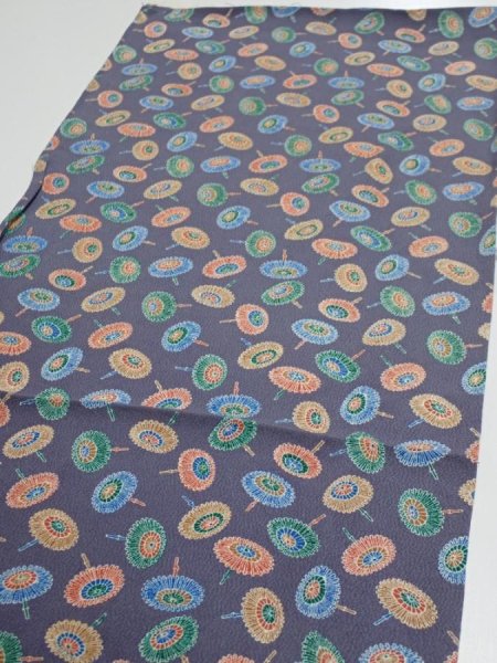 Photo3: 4A02z50  Japanese Kimono Silk  FABRIC Umbrella Purplish gray 39.4x13.6 (3)