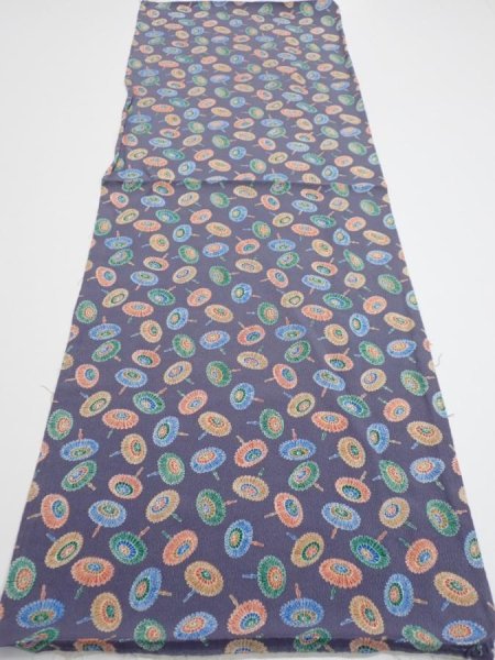 Photo5: 4A02z50  Japanese Kimono Silk  FABRIC Umbrella Purplish gray 39.4x13.6 (5)