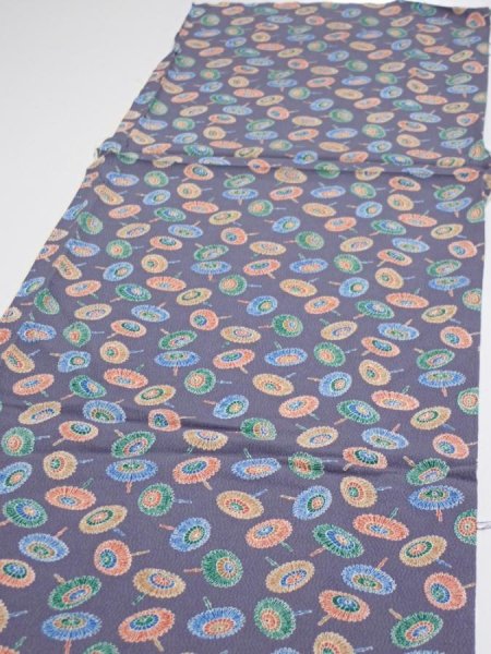 Photo3: 4A03z70  Japanese Kimono Silk  FABRIC Umbrella Purplish gray 62.6x13.4 (3)