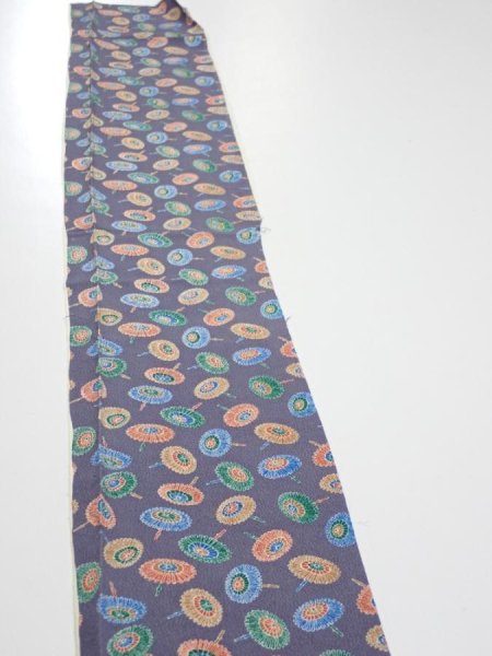 Photo3: 4A07z30  Japanese Kimono Silk  FABRIC Umbrella Purplish gray 55.1x6.7 (3)
