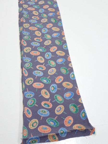 Photo2: 4A08z40  Japanese Kimono Silk  FABRIC Umbrella Purplish gray 55.1x6.7 (2)
