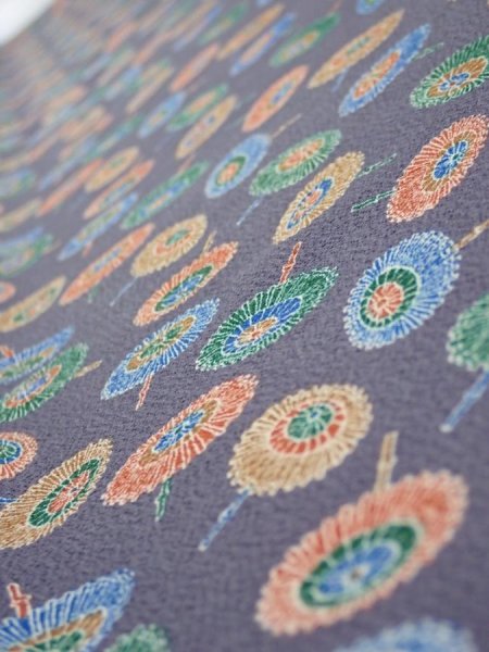 Photo4: 4A08z40  Japanese Kimono Silk  FABRIC Umbrella Purplish gray 55.1x6.7 (4)