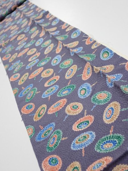 Photo1: 4A09z50  Japanese Kimono Silk  FABRIC Umbrella Purplish gray 79.5x6.7 (1)