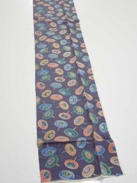 Photo2: 4A09z50  Japanese Kimono Silk  FABRIC Umbrella Purplish gray 79.5x6.7 (2)