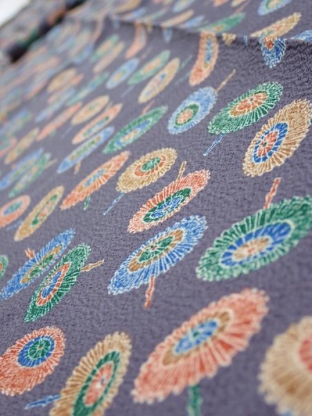 Photo5: 4A09z50  Japanese Kimono Silk  FABRIC Umbrella Purplish gray 79.5x6.7 (5)