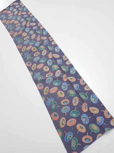 Photo1: 4A10z20  Japanese Kimono Silk  FABRIC Umbrella Purplish gray 32.3x6.5 (1)
