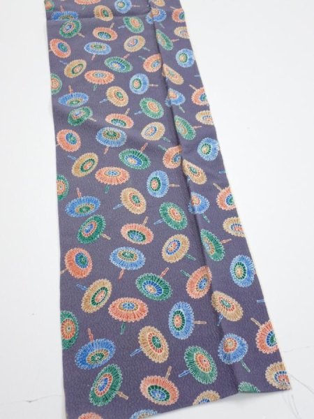 Photo3: 4A10z20  Japanese Kimono Silk  FABRIC Umbrella Purplish gray 32.3x6.5 (3)