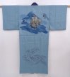 Photo1: 6019T02z420 Vintage Japanese Kimono Muslin JUBAN Treasure Ship Dull cyan (1)