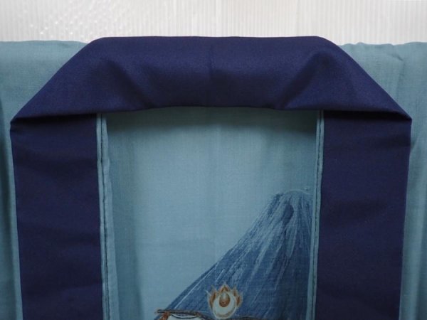 Photo5: 6019T02z420 Vintage Japanese Kimono Muslin JUBAN Treasure Ship Dull cyan (5)