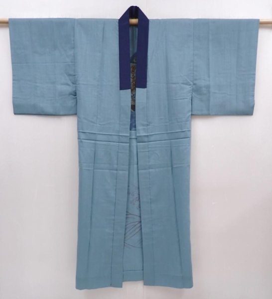 Photo6: 6019T02z420 Vintage Japanese Kimono Muslin JUBAN Treasure Ship Dull cyan (6)