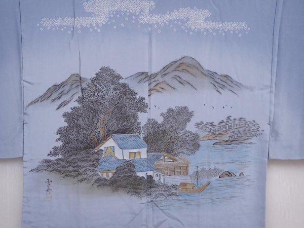 Photo3: 6019T03z450 Vintage Japanese Kimono Silk JUBAN Edo era Hyacinth blue (3)