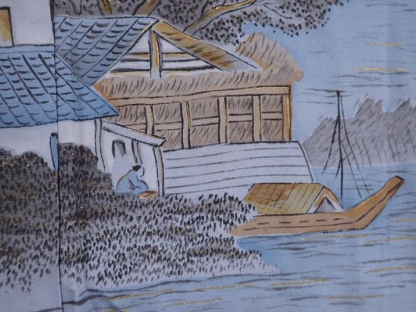 Photo4: 6019T03z450 Vintage Japanese Kimono Silk JUBAN Edo era Hyacinth blue (4)