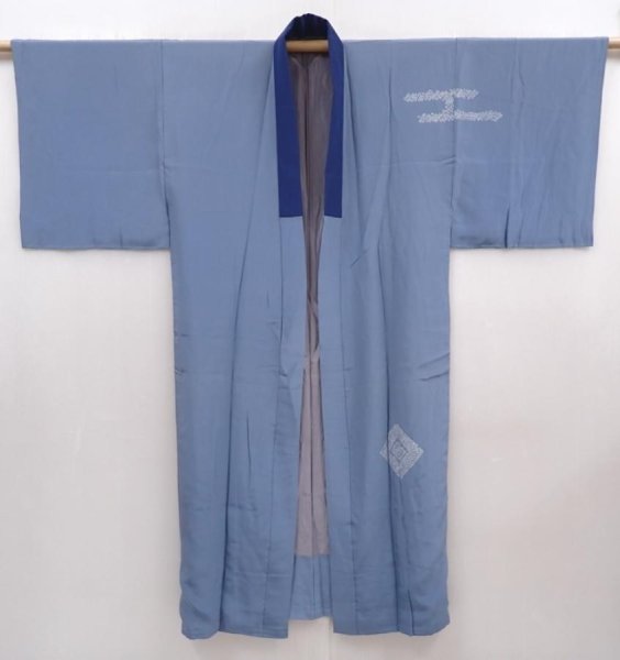 Photo8: 6019T03z450 Vintage Japanese Kimono Silk JUBAN Edo era Hyacinth blue (8)