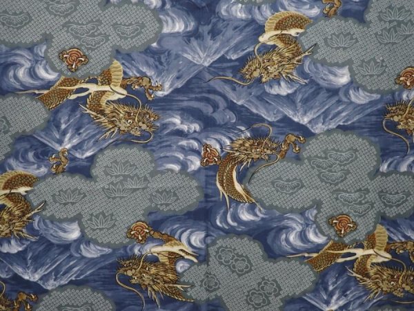 Photo3: 6019T04z650 Vintage Japanese Kimono Muslin JUBAN Dragon Navy-Gray (3)
