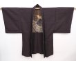 Photo5: 6019T05z570 Vintage Japanese Kimono Silk Men's HAORI Kabuto Dark brown (5)