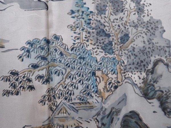 Photo3: 6019T07z440 Vintage Japanese Kimono Silk Men's HAORI Scenery Brown-Gray (3)