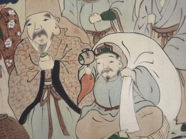 Photo3: 6019T08z540 Vintage Japanese Kimono Silk Men's HAORI 七福神 Dark gray (3)