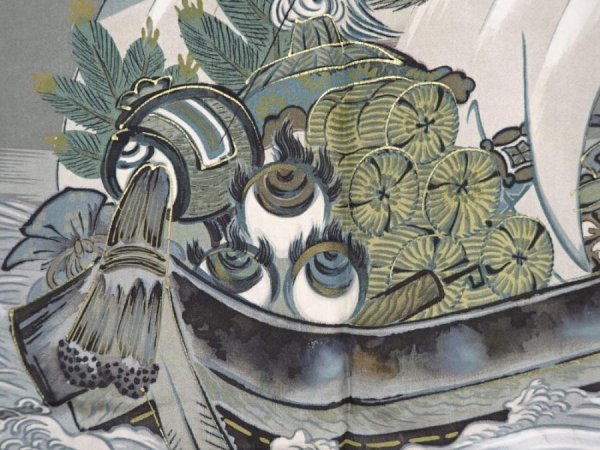 Photo4: 6019T09z460 Vintage Japanese Kimono Silk Men's HAORI Treasure Ship (4)