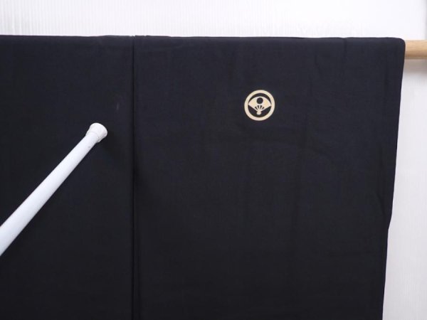 Photo4: 6019T10z680 Vintage Japanese Kimono Silk Men's HAORI Flowers Black (4)